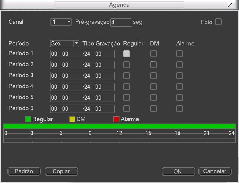 para visualizar a Calendário 4.5. Configuração da gravação (Agenda) Agenda Para acessar o menu Agenda, vá até o Menu Principal>Ajustes>Agenda.