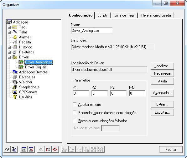 Figura 14 - Tela aplicação SCADA Drivers e tags Abra a aplicação Elipse SCADA anexada neste artigo, selecione o Driver_Analogicas, e então clique no