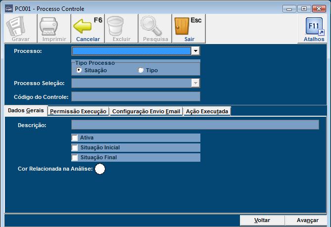 Processo de Controle Visando o melhor funcionamento, prezando pela segurança e agilidade do sistema TCar, foi desenvolvido a tela PC001 - Processo Controle localizado no módulo PG Administrativo