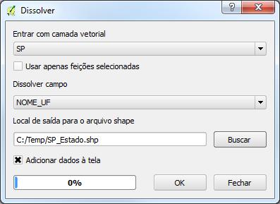 3. Dissolver feições O QGIS possui uma ferramenta para mesclar (juntar) feições que possuem algum atributo em comum. Veja o exemplo a seguir. 1.