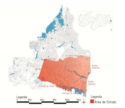 Figura 01: Mapa de localização do recorte Borda Sul-Sudeste de João Pessoa Paraíba. Fonte: Secretaria do Planejamento (PMJP) 2013, adaptado por Campos (2013).