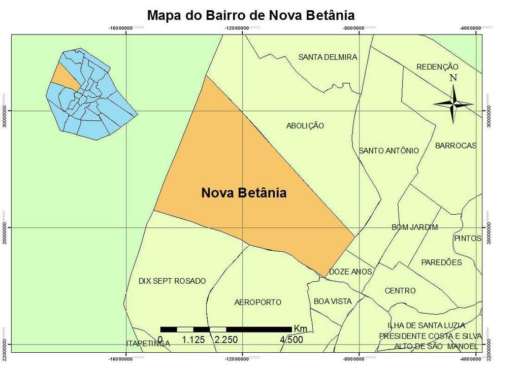 NOVA BETÂNIA Figura 2 Localização do bairro Nova Betânia PERFIL DO BAIRRO Tabela 1 - Área, domicílios ocupados, população residente