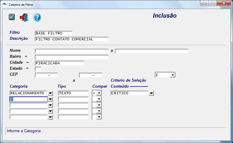 Marketing Comercial Filtros formatados de acordo com parâmetros definidos pelo usuário.