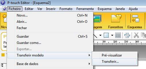 Transferir modelos com o P-touch Transfer Express (apenas no Windows ) Transferir o modelo para o P-touch Transfer Manager 10 a No P-touch Editor, abra o modelo que pretende.