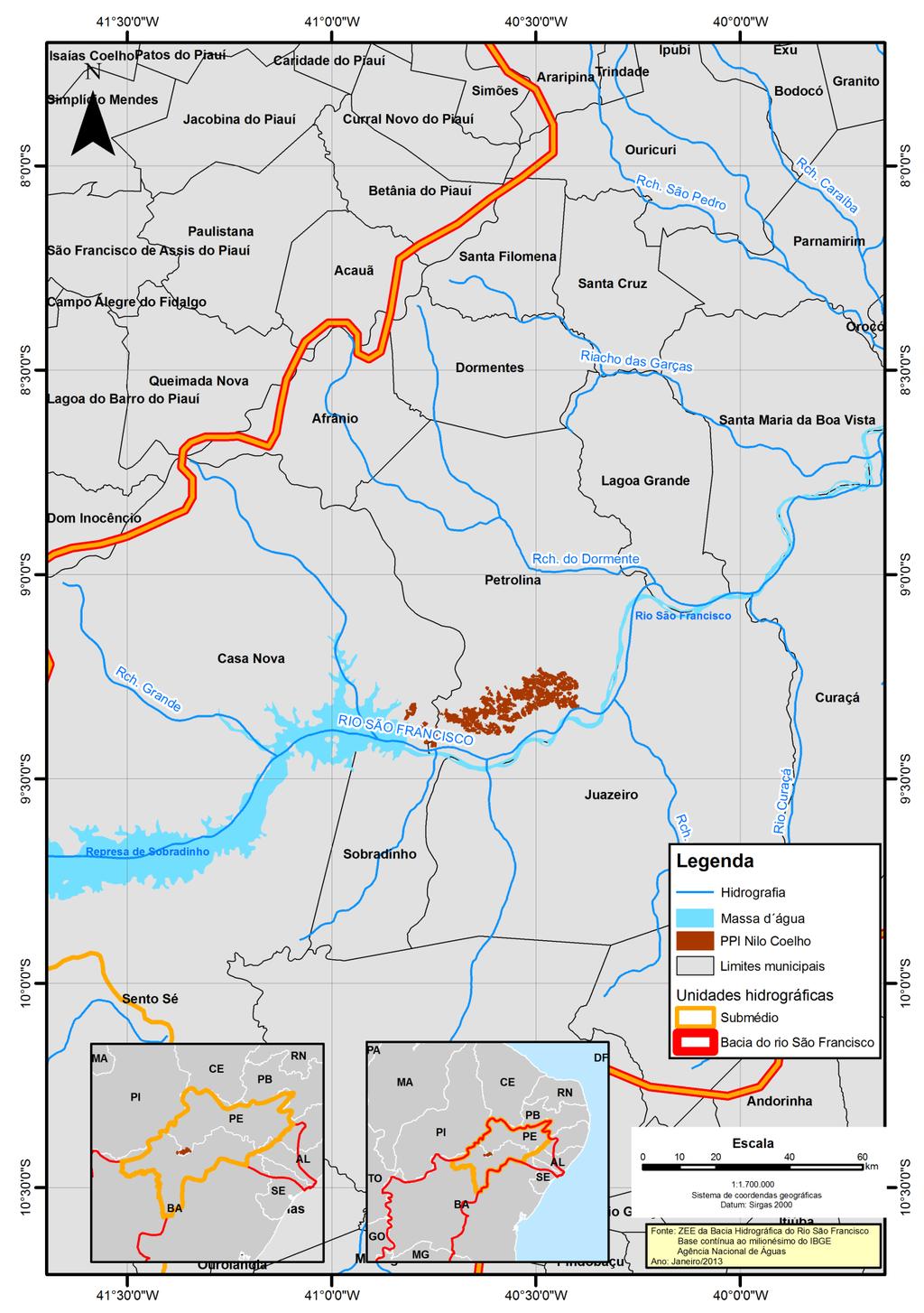 61 Figura 5 - Mapa de hidrografia da área inserindo o projeto de irrigação Fonte: produzido pelo autor (2013) a partir