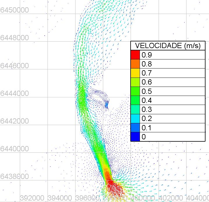 uma tendência de enchente junto à desembocadura (Figura 4B), onde é possível observar a presença de uma zona de convergência, que pode ter importante contribuição para o aprisionamento dos sedimentos