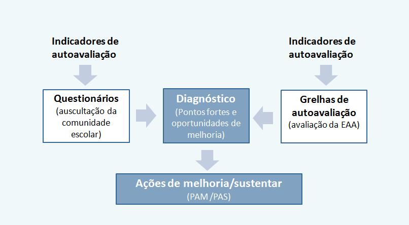 Figura 5 Instrumentos de autoavaliação Primeiramente, a EAA definiu os indicadores para os diversos subcritérios da CAF, tendo em conta as especificidades do AEG.