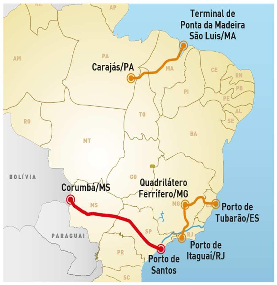 Oportunidade Corumbá possui grandes reservas de minério de ferro de alta qualidade Principais Sistemas Integrados de Mineração (Mina Ferrovia Porto) No Brasil
