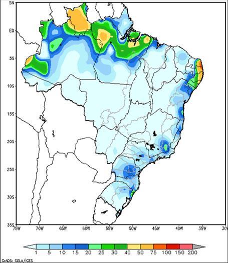 Os modelos de previsão de precipitação acertaram a área de atuação e a intensidade das chuvas apenas no litoral do Nordeste.