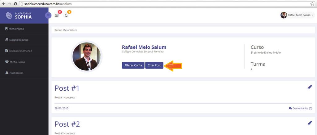 aprendizado. Para criar sua postagem, clique em Criar post.