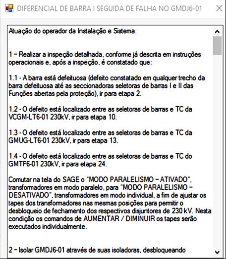 73 Figura 5.6 - Detalhe da tela de IMC da contingência "Diferencial de Barra I com falha no GMDJ6-01" Fonte: Autor do trabalho, 2015.