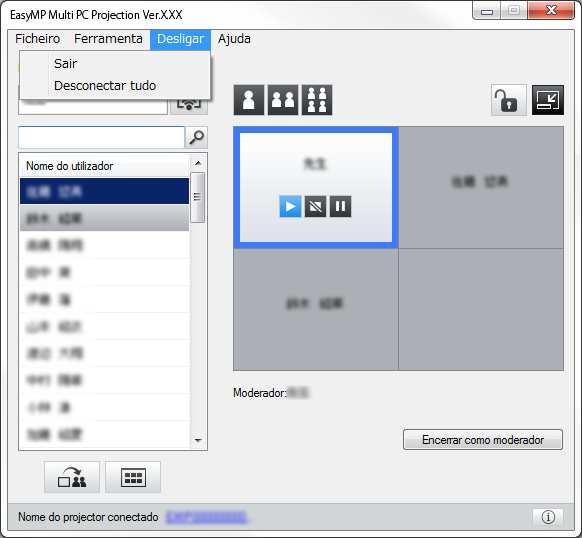 Desligr 35 Pode desligr um computdor ou todos os dispositivos do projector qundo terminr projecção. Execute um ds seguintes operções.