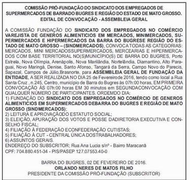 13-Comissão Pró-fundação do dos Empregados de Supermercados de Barrado Bugres e