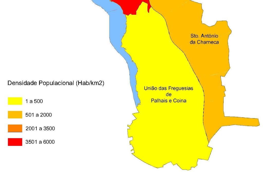 Ao analisar-se a informação censitária respeitante à densidade populacional, ao nível da subsecção estatística (ver figura 8),