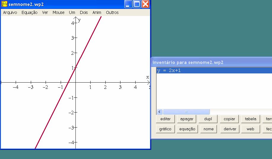 Gráficos em coordenadas cartesianas 1) Construa no mesmo plano cartesiano os gráficos das funções f ( x) = 2x + 1 e 1 g ( x) = x + 3 2 PASSOS: A) Clique no menu