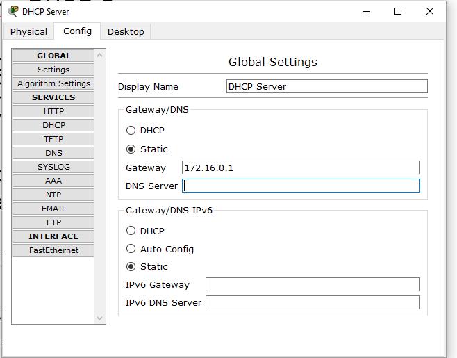 Configuring the DHCP Server Aplicação: DHCP, DNS, and HTTP Global