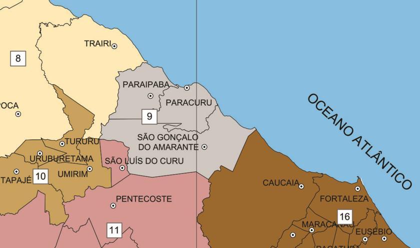 Fonte: IPECE Limita-se a norte com Paraipaba e Paracuru; a leste com o oceano Atlântico e Caucaia; a sul com Caucaia e Pentencoste e a leste com São Luís do Curu e Trairi.