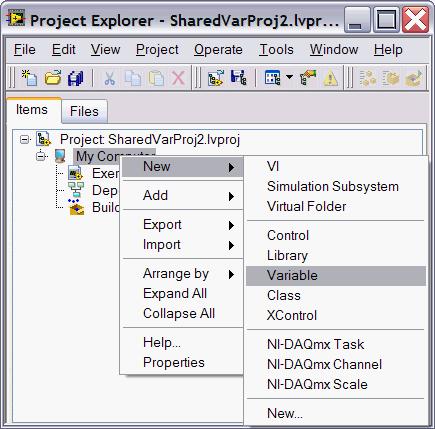 Exercício 12 Shared Variable Crie uma Shared Variable a partir de um projeto e use esta variável em vez da variável local do exercício anterior. 1. Abra o VI de variável local criado no Exercício 11.