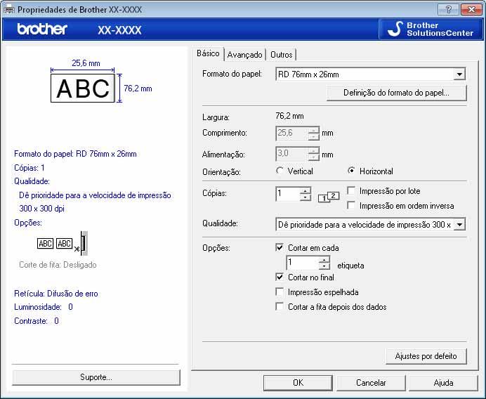 3 Escolha cada item e clique em. Guia [Básico] O tamanho do papel pode ser selecionado.