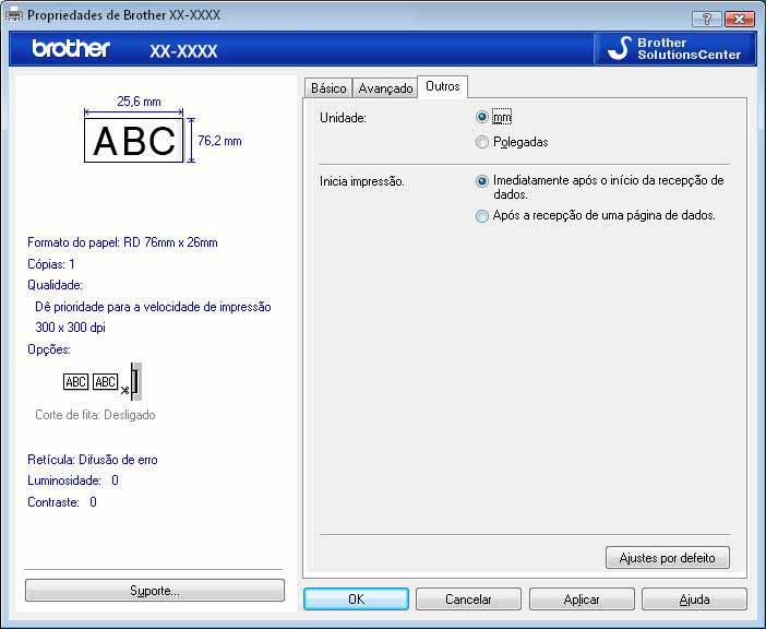 Em seguida, selecione o tamanho do papel a partir da lista Formato do papel. Guia [Avançado] As configurações para [Retícula], [Luminosidade] e [Contraste] podem ser especificadas a partir dessa guia.