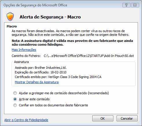 Criação de etiquetas com outros aplicativos usando a função Complemento Ao instalar o software, se você escolher a função Complemento, um ícone P-touch será automaticamente adicionado à barra de