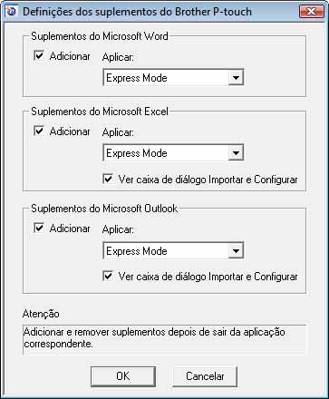 2 Marque as caixas de seleção do aplicativo do Microsoft para as quais deseja que o botão de função do Complemento do P-touch Editor seja instalado.