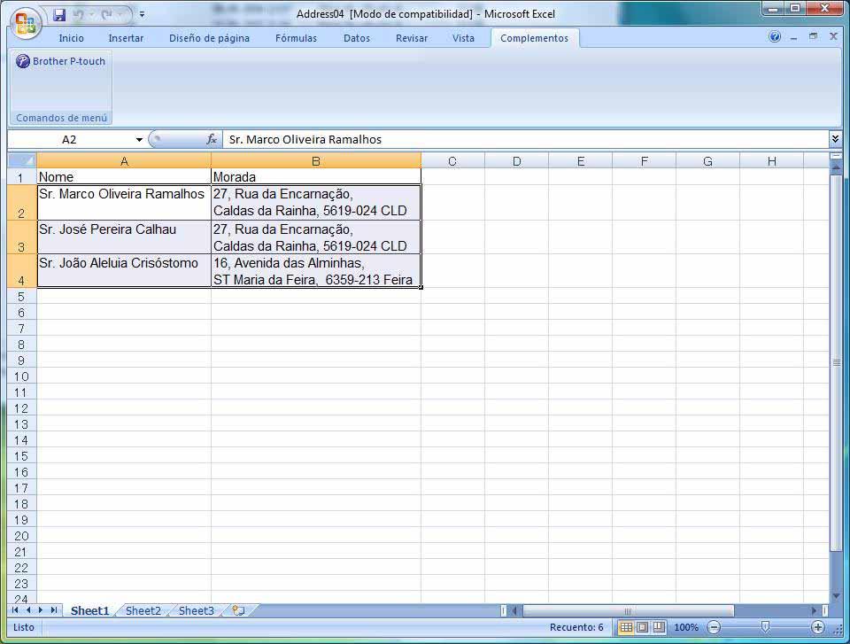 Microsoft Excel Com a função Complemento, você poderá copiar diretamente o texto do Microsoft Excel para um layout de etiqueta.