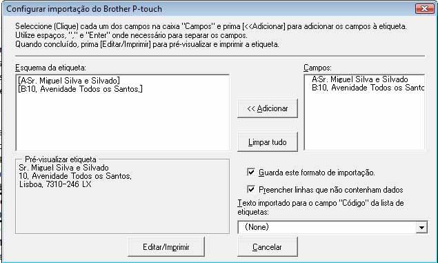 2 Na barra de ferramentas padrão/faixa de opções do Microsoft Excel, clique em. Será exibida a caixa de diálogo [Configurar importação do Brother P-touch].