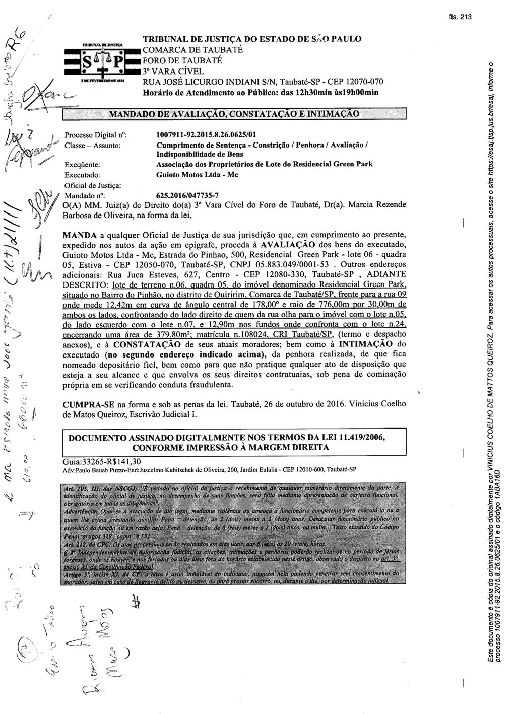 fls. 233 Este documento foi protocolado em 29/11/2016 às 11:27, é cópia do original assinado digitalmente por TIAGO RODRIGUES DOS SANTOS