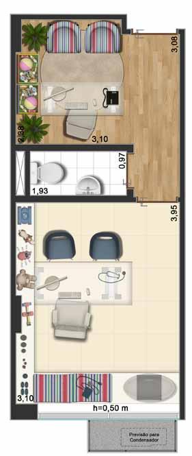 planta COL. 02 24,77 m 2 Coluna 02 3º ao 7º Pavimento Área Privativa Total: 24, 77 m 2 Notas: Planta ilustrativa com sugestão de decoração.