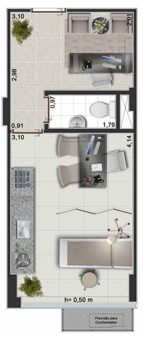 planta COL. 04 E 05 24,94 m 2 Colunas 04 e 05 3º ao 7º Pavimento Área Privativa Total Coluna 04: 24, 94 m 2 Coluna 05: 24, 70 m 2 Notas: Planta ilustrativa com sugestão de decoração.