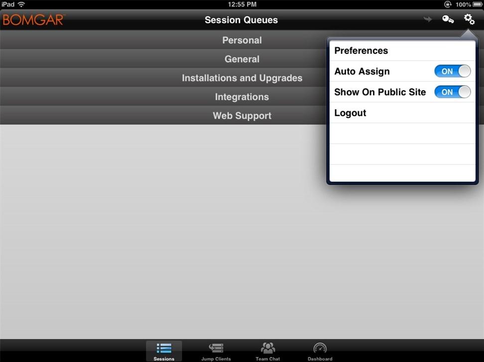 Altere Configurações e Preferências no Console de Suporte Técnico ios Para alterar suas configurações em um ipad, toque o botão Configurações no canto superior direito da tela.