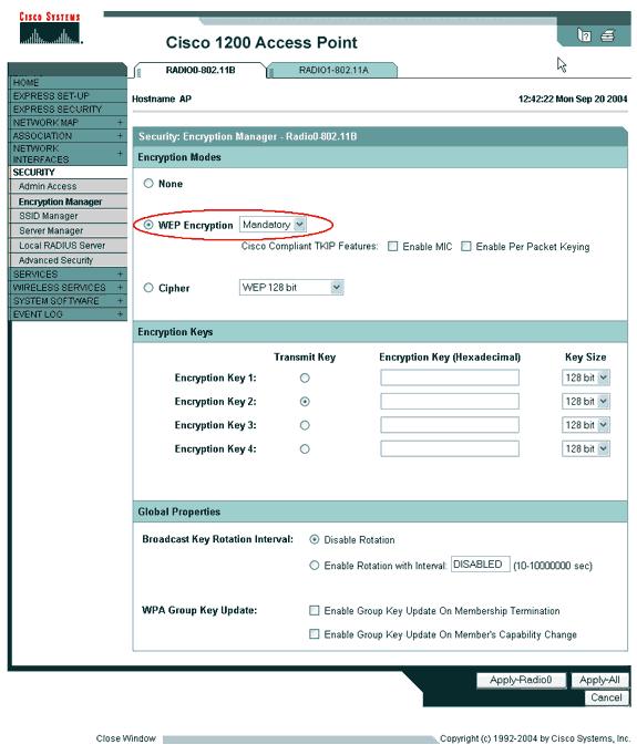 Uma vez que o Access point sabe onde enviar pedidos da authenticação do cliente, a configura para aceitar aqueles métodos. Nota: Estas instruções são para uma instalação baseada em WEP.