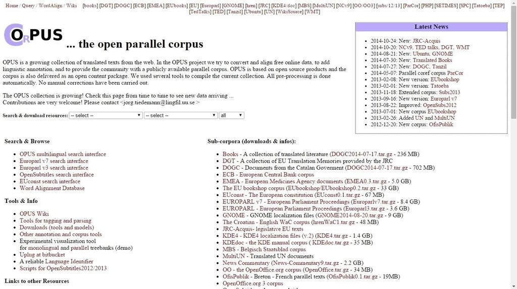 Figura 4 OPUS CORPUS - Corpus paralelo de software livre. Fonte: OPUS-CORPUS (2017). Disponível: http://opus.lingfil.uu.se/ 3.5.