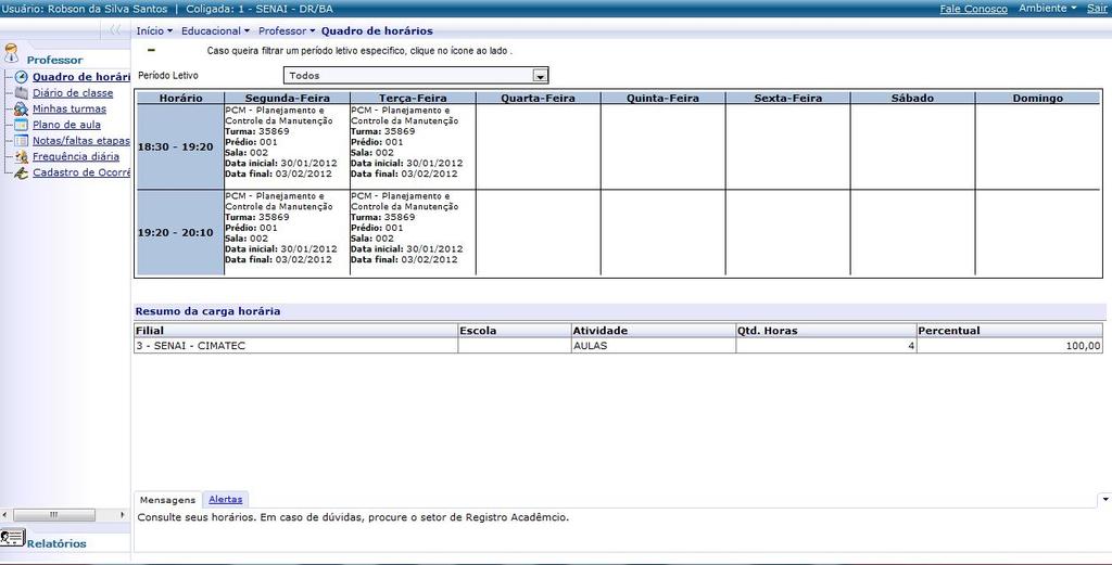 b. Preencher o campo Usuário e Senha com seu login e senha fornecidos pela Coordenação ou Secretaria de Cursos e depois clique em Acessar ; Obs.