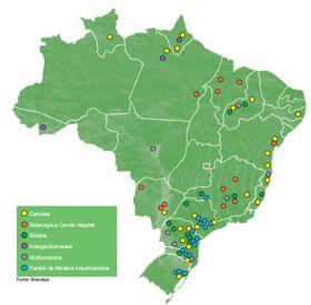 As florestas plantadas concentram-se no Sudeste e Sul do país, onde há grande consumo industrial,