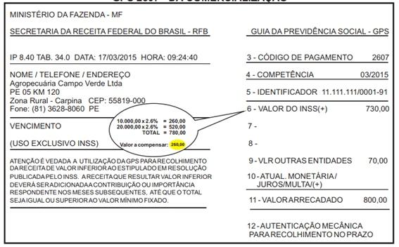 NOTA: Na Receita de Exportação Direta + Comercialização Interna, só há incidência de contribuição para a Previdência sobre a receita da