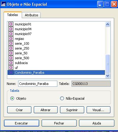 Na caixa Objeto e Não Espacial, no campo Nome, digitar, por exemplo, Condomínio_Paraíba e