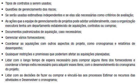 Planejar o gerenciamento das aquisições saídas Plano de