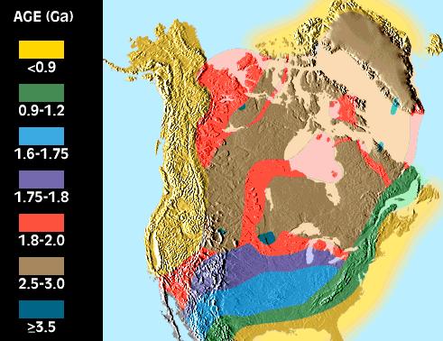 A América do Norte é uma amálgama de províncias crustais, por