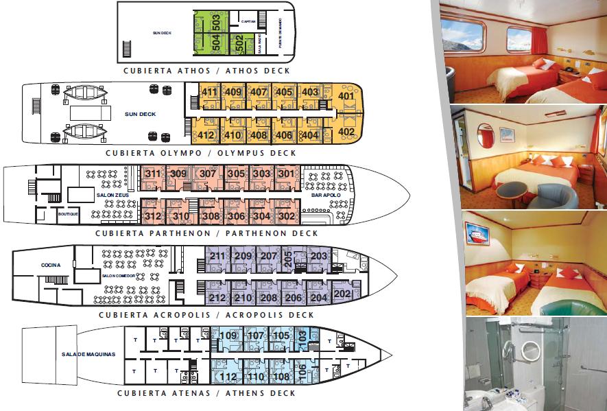 CABINES M/N SKORPIOS III VALORES DECK ATENAS ATENAS ACRÓPILIS PARTHENON OLYMPO OLIYMPO ATHOS ATHOS