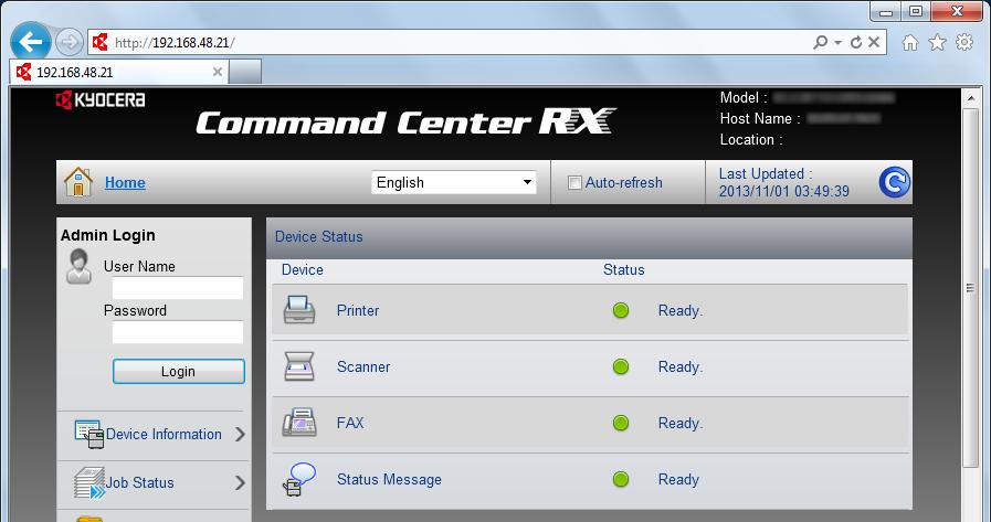 Instalar e configurar a máquina > Command Center RX Aceder Command Center RX 1 Abra o ecrã. 1 Inicie o browser para a Web.