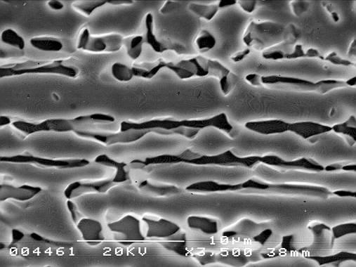 potenciostática a 1050 mvecs em 0,5 M H2SO4 por 30 minutos. A fase preferencialmente atacada é a sigma. 7.