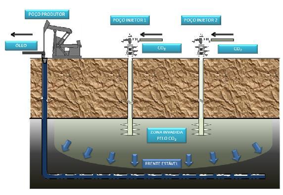 longitudinalmente e transversalmente por todo reservatório, sem aumentar a saturação da água presente nesse reservatório, já que esse processo de injeção dispensa a injeção deste fluido para melhorar