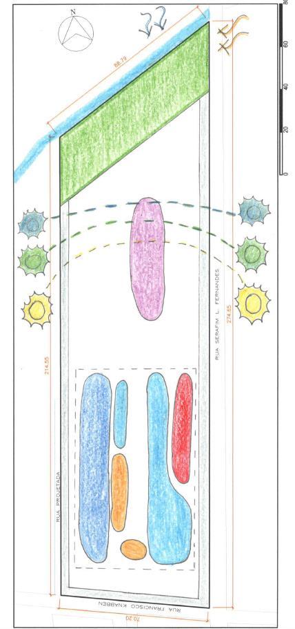 6.5 ZONEAMENTO O zoneamento foi desenvolvido em três blocos, o bloco A está localizado na esquina da Rua Francisco Knabben com a Rua sem saída, já o B está situado entre a Rua Francisco Knabben e a