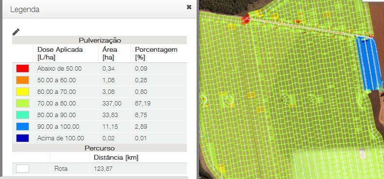 Mapa de Volume Aplicado : conferir a qualidade de aplicação da pulverização, comparando o volume planejado com o volume realizado em