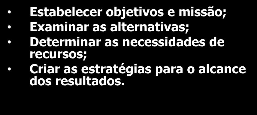 Funções Administrativas para a Estabelecer objetivos e missão; Examinar as