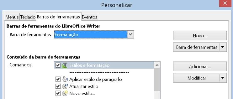 Janela Principal Barra de Ferramentas -Personalizar barra de ferramentas 1 Clique com o botão DIREITO do mouse na barra de ferramentas 2 Botões