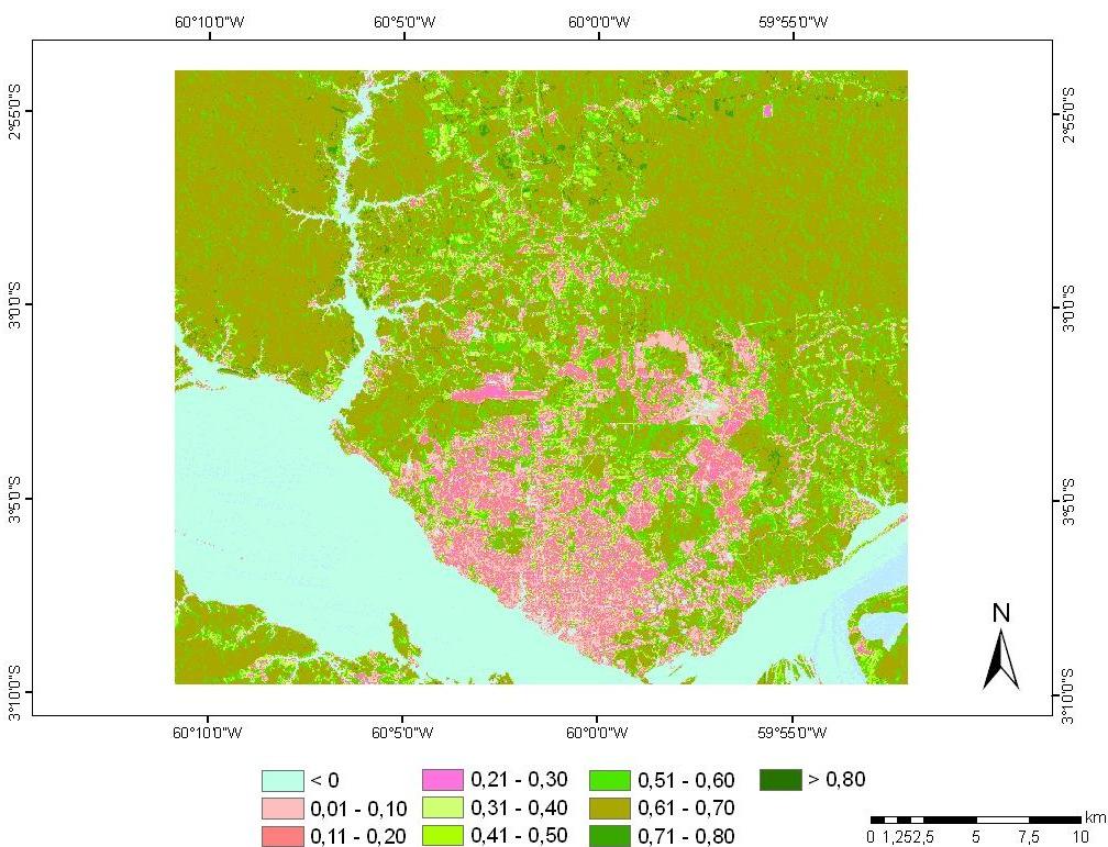 corroboram com os resultados apresentados pelo Governo do Estado do Amazonas (2011) no tocante ao ritmo acelerado de transformações e crescimento urbano da cidade de Manaus-AM. a) b) Figura 6.