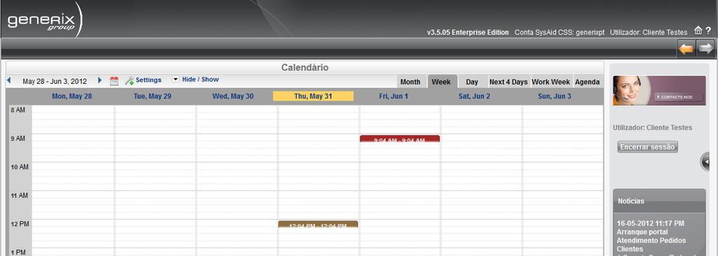 3. Calendário Este calendário permite uma visualização de todos os seus pedidos
